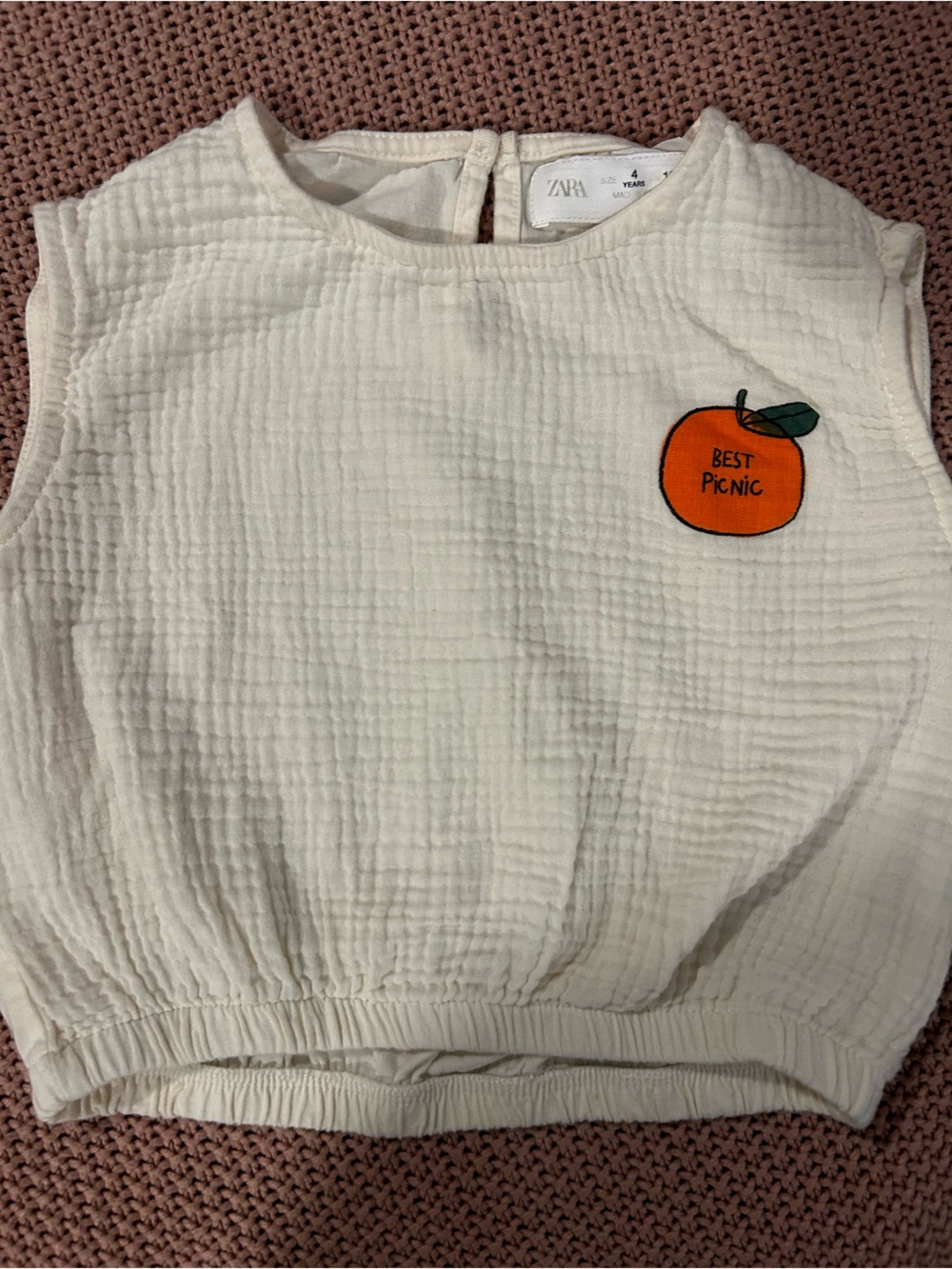 Zara Kids Girls Cream Gauze Top Size 4Y 104 Best Picnic Orange Graphic Shirt